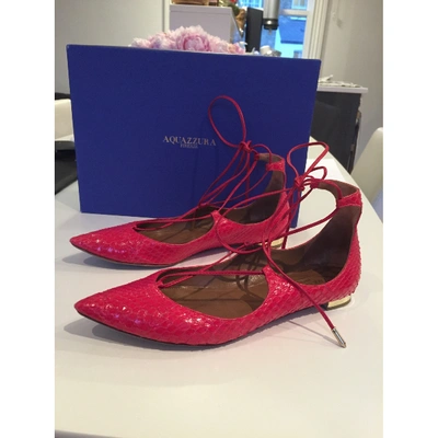 Pre-owned Aquazzura Red Python Flats