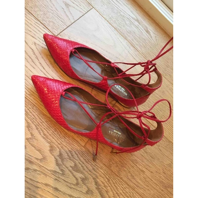 Pre-owned Aquazzura Red Python Flats