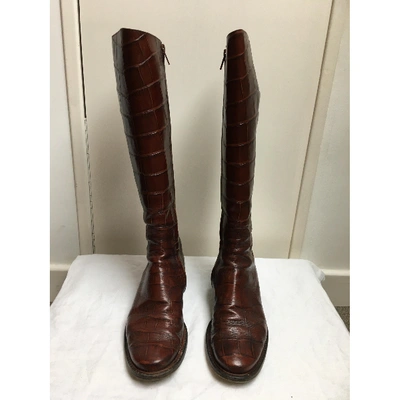 Pre-owned Celine Leather Riding Boots In Brown