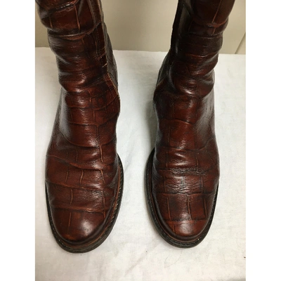 Pre-owned Celine Leather Riding Boots In Brown