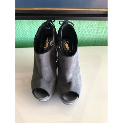 Pre-owned Saint Laurent Open Toe Boots In Anthracite