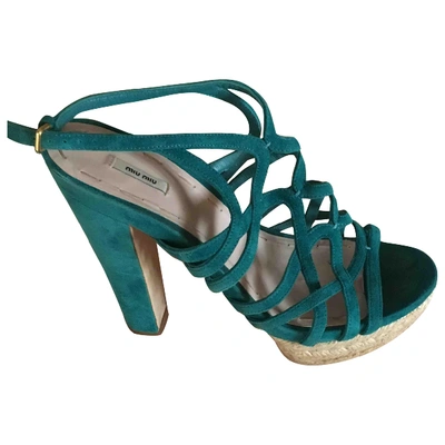 Pre-owned Miu Miu Turquoise Suede Sandals