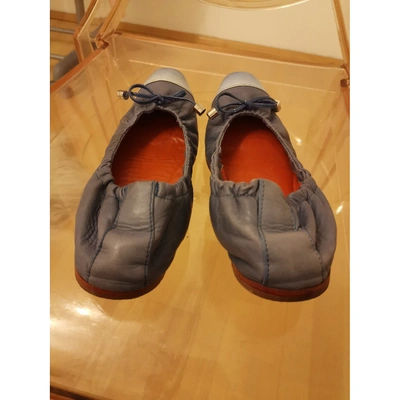 Pre-owned Santoni Leather Ballet Flats In Blue