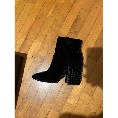 Pre-owned Kendall + Kylie Velvet Ankle Boots In Black