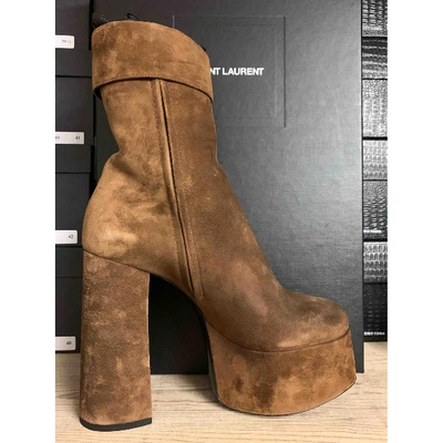 Pre-owned Saint Laurent Billy Brown Suede Ankle Boots