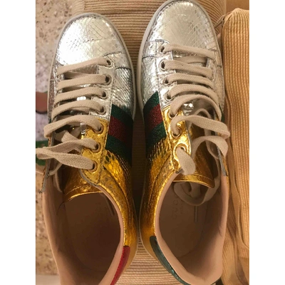 Pre-owned Gucci Screener Metallic Python Trainers