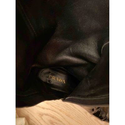 Pre-owned Prada Patent Leather Riding Boots In Black