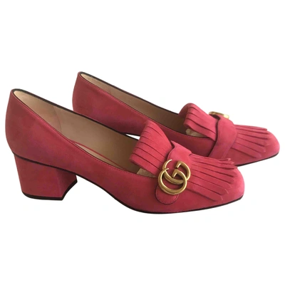 Pre-owned Gucci Marmont Pink Suede Heels