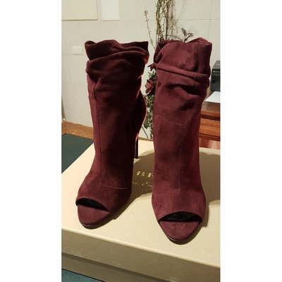 Pre-owned Burberry Burgundy Suede Ankle Boots