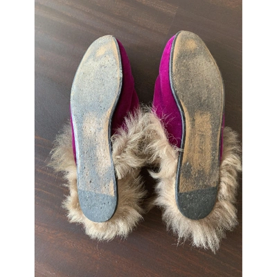 Pre-owned Gucci Princetown Velvet Flats In Purple