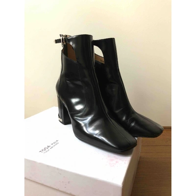 Pre-owned Toga Patent Leather Ankle Boots In Black