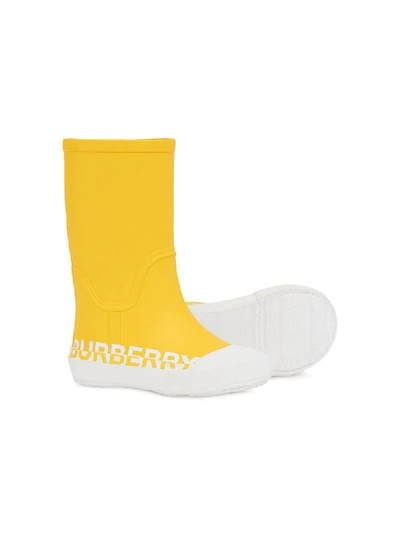 Shop Burberry Logo Print Rain Boots In Yellow