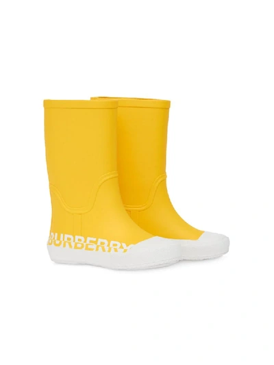Shop Burberry Logo Print Rain Boots In Yellow