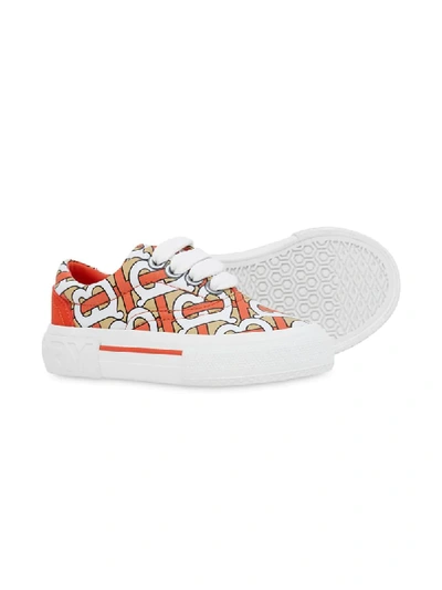 Shop Burberry Monogram-print Lace-up Sneakers In Orange