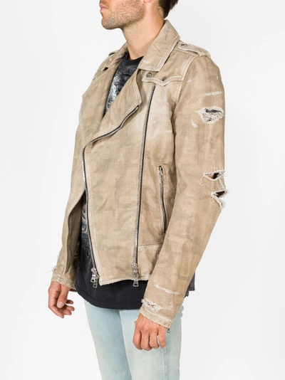 Shop Balmain Destroyed Biker Jacket