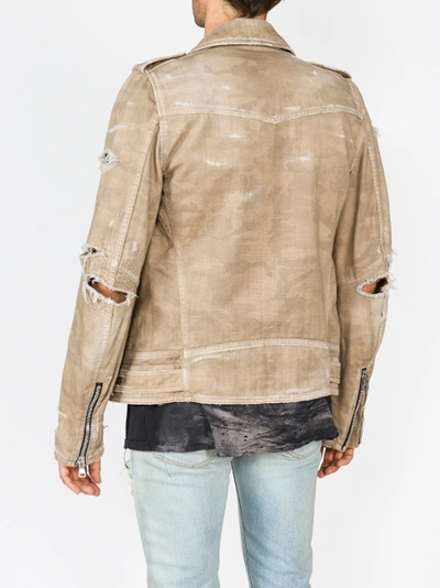 Shop Balmain Destroyed Biker Jacket