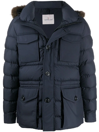 Shop Moncler Padded Button-front Coat In Blue