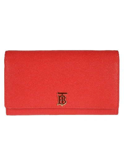 Shop Burberry Logo Plaque Continental Wallet In Bright Red