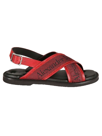 Shop Alexander Mcqueen Cross-strap Sandals In Ruby
