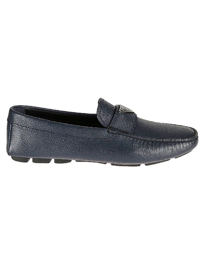 Shop Prada Logo Plaque Loafers In Baltic