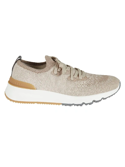 Shop Brunello Cucinelli Knitted Sneakers In Sand