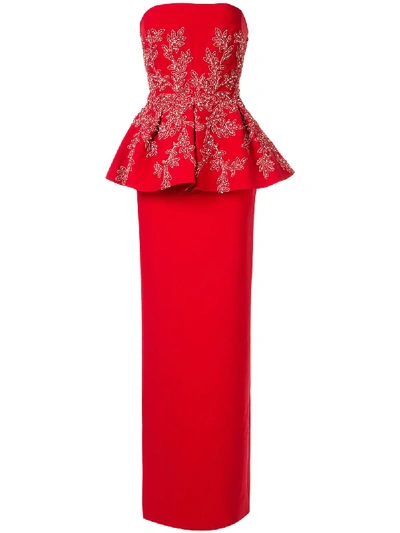 Shop Saiid Kobeisy Peplum Strapless Maxi Dress In Red