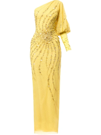 Shop Saiid Kobeisy One-shoulder Maxi Dress In Yellow