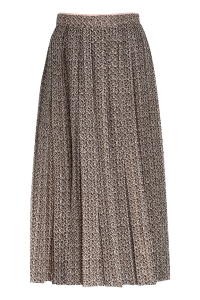 Shop Fendi Printed Silk Skirt In Brown