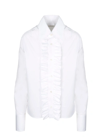 Shop Saint Laurent Cotton Shirt With Ruches In White
