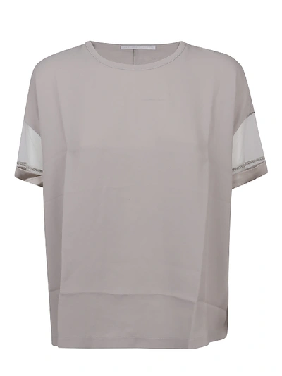 Shop Fabiana Filippi Lace Sleeve T-shirt In Grey