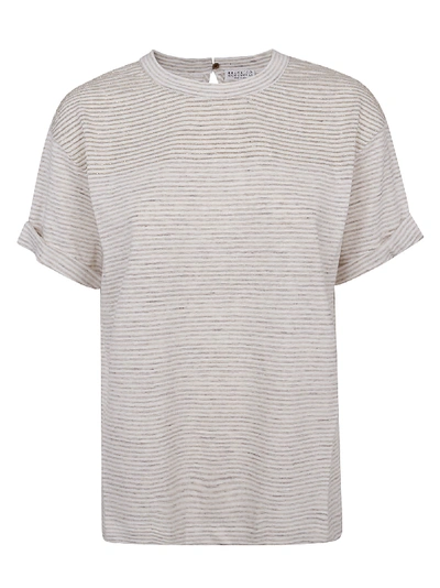Shop Brunello Cucinelli Striped T-shirt In Camel/white