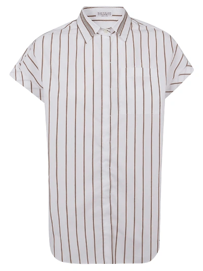 Shop Brunello Cucinelli Striped Shirt In White/tobacco/black