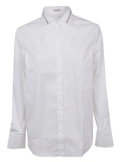 Shop Brunello Cucinelli Embellished Collar Shirt In Optic White