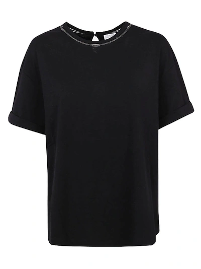 Shop Brunello Cucinelli Neck Embellished T-shirt In Black