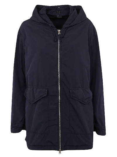 Shop Aspesi Oversize Hooded Zip Jacket In Navy