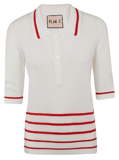 Shop Plan C Three Quarter Sleeve Polo Shirt In Optic White