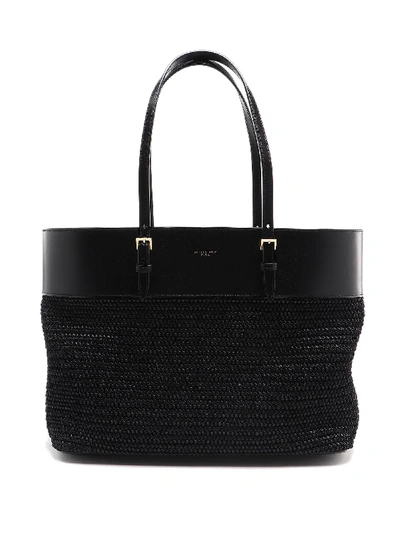 Shop Saint Laurent Raffia Tote In Nero/nero