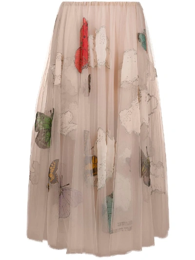 Shop Valentino Butterfly Beaded Tulle Midi Skirt In Pink