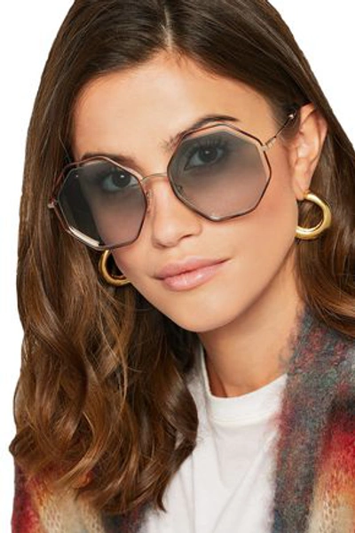 Shop Chloé Poppy Octagon-frame Acetate And Gold-tone Sunglasses In Forest Green