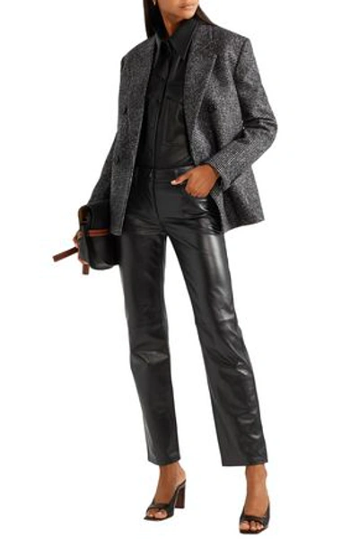 Shop Michael Kors Leather Straight-leg Pants In Black