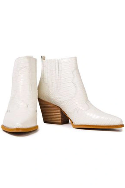 Shop Sam Edelman Winona Croc-effect Leather Ankle Boots In Ivory