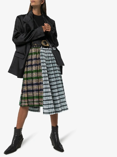 Shop Chopova Lowena Checked Pleated Skirt In Green