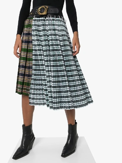 Shop Chopova Lowena Checked Pleated Skirt In Green