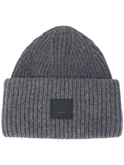 Shop Acne Studios Face Patch Beanie In Grey