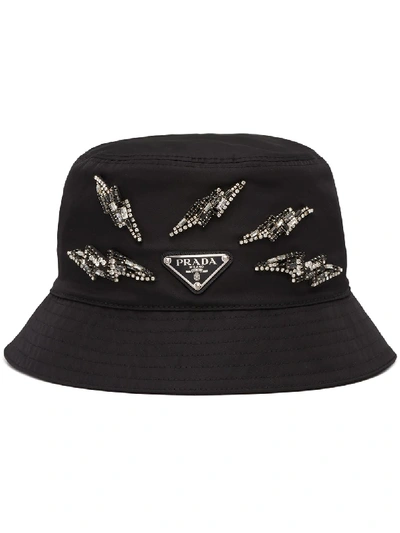 Shop Prada Embellished Bucket Hat In Black