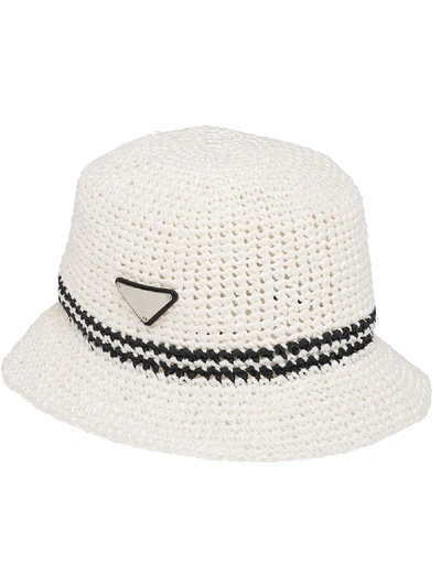 Shop Prada Crocheted Logo-plaque Hat In White