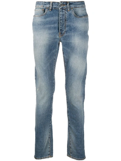 Shop Low Brand Distressed Mid-rise Slim-fit Jeans In Blue