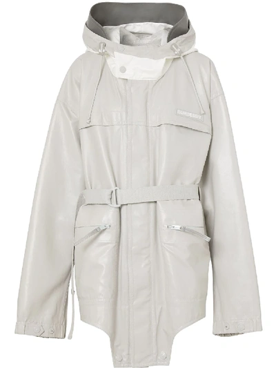 Shop Burberry Cut-out Hem Coated Parka In Grey