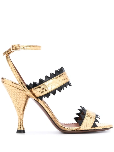 Shop L'autre Chose Snakeskin Effect 100mm Sandals In Gold