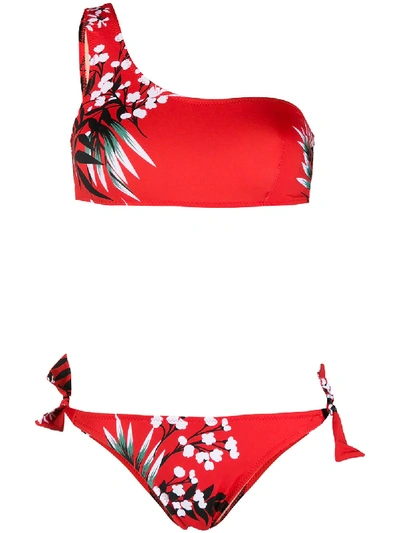 Shop Emmanuela Swimwear One-shoulder-bikini In Red